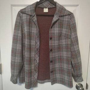 Vintage Sears Shirt Jacket For Women Plaid Black Grey White Red Size 10